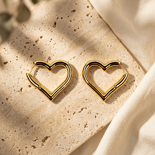 Gold-Tone Heart Shaped Hoop Earrings