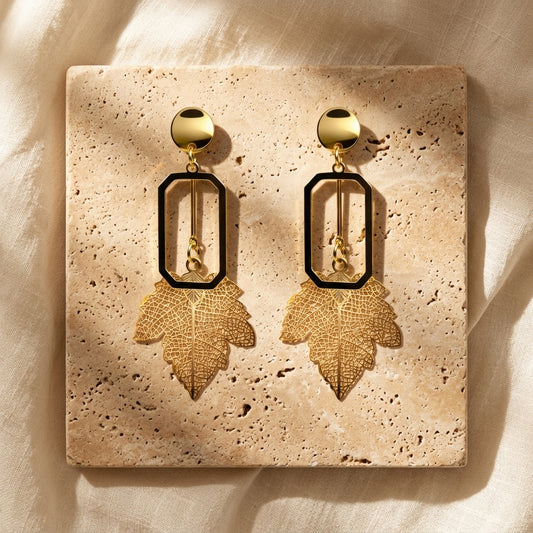 Golden Leaf Geometric Drop Earrings - photo 5