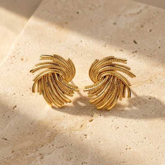 Gold-Tone Twisted Fan Statement Earrings