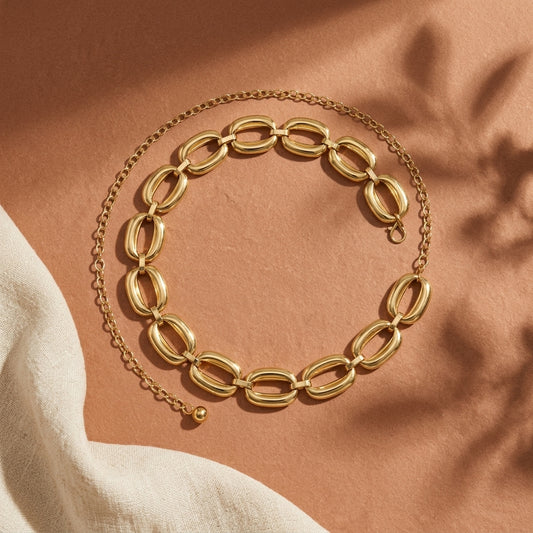 Gold-Plated Chunky Oval Link Waist Chain