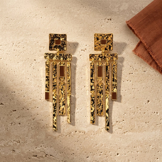 Gold-Tone Hammered Geometric Dangle Earrings