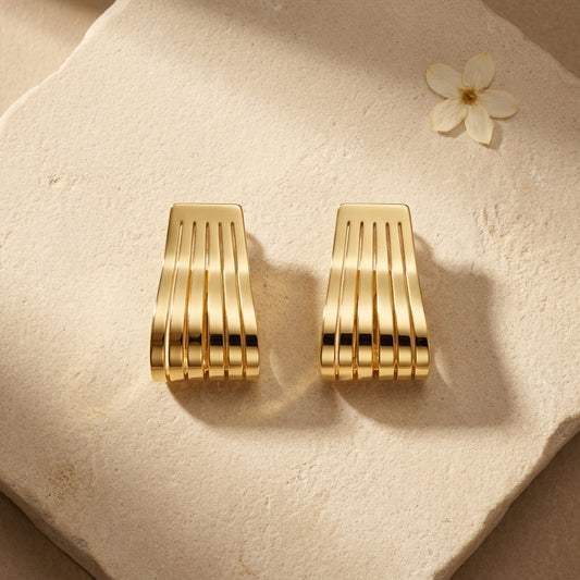 Gold-Tone Ribbed Statement Hoop Earring