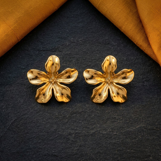 Golden Blossom Floral Stud Earrings