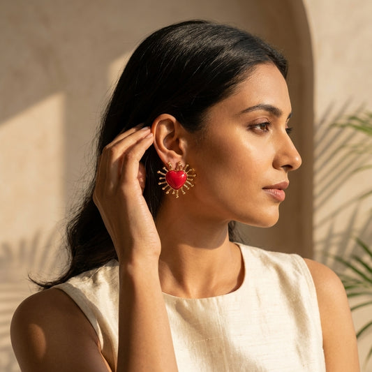 Golden Radiant Heart Statement Earrings