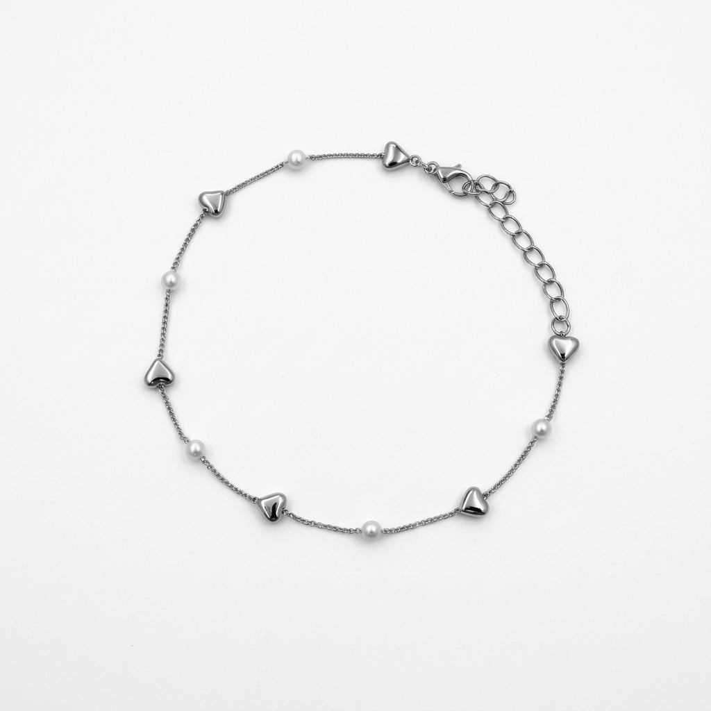 PUSHA Silver Heart & Pearl Charm Anklet for Women – Minimal Delicate Chain with Beaded Accents - photo 3