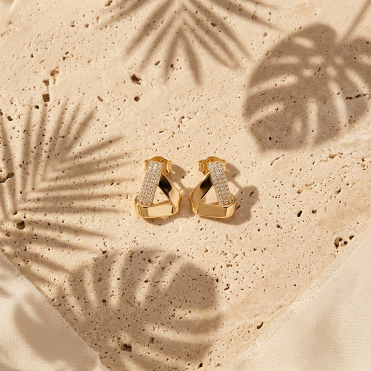 Sparkling Triangle Pave Hoop Earrings