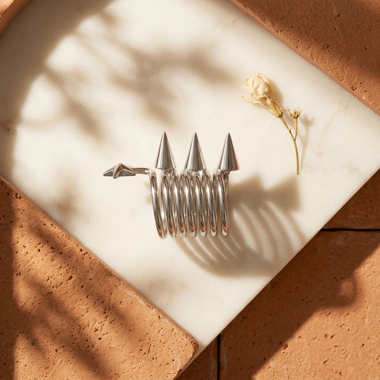 PUSHA Premium Brass Spike Multi Layer Statement Ring for Women