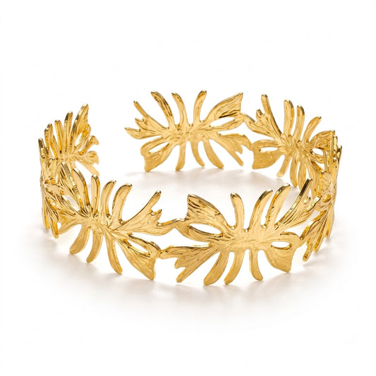 Gold-Plated Floral Cutwork Statement Cuff Bracelet