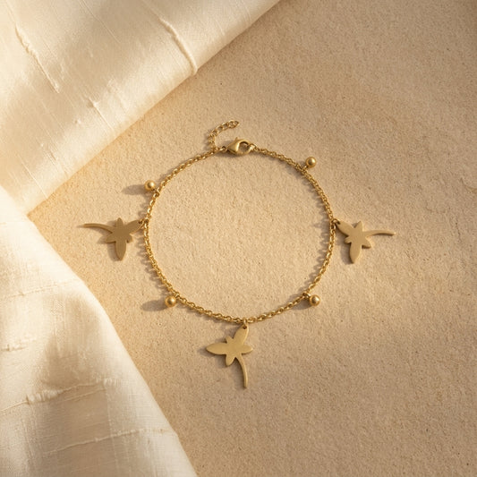 Golden Dragonfly Charm Bracelet