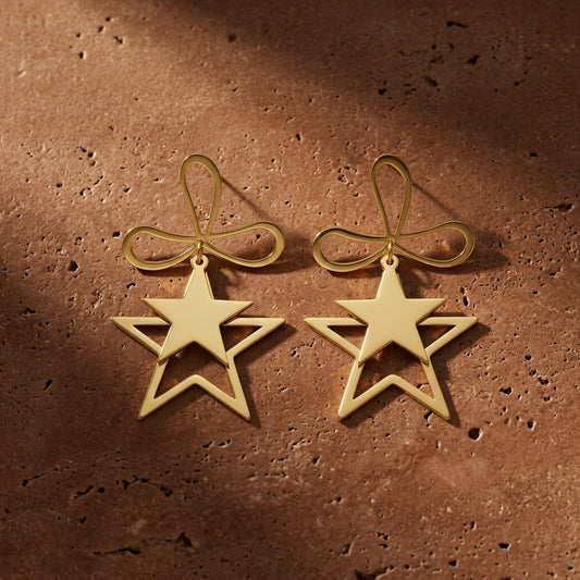 Gold-Plated Stainless Steel Star Drop Earrings