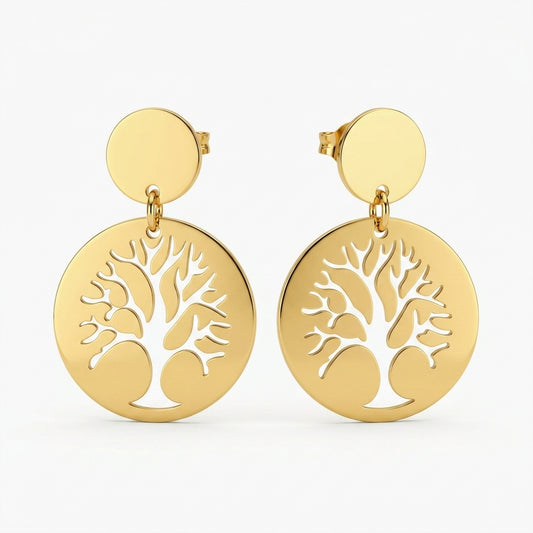 Golden Tree of Life Drop Earrings