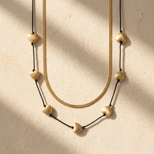 Golden Heart Duo Cord Necklac