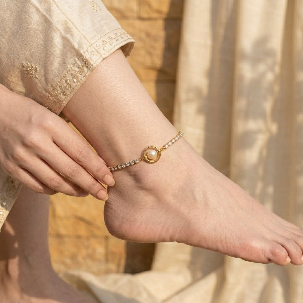 Elegant Pearl & Crystal Chain Anklet - photo 3