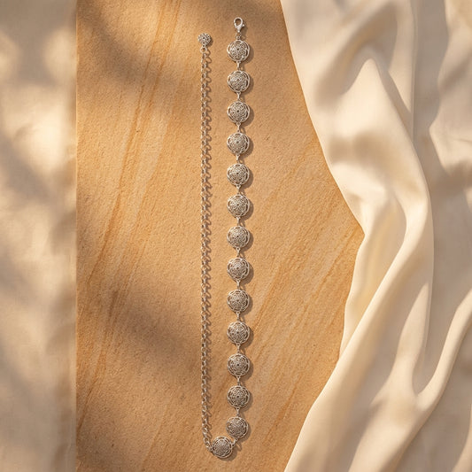 Silver-Tone Circular Engraved Disc Waist Chain (Kamarband)