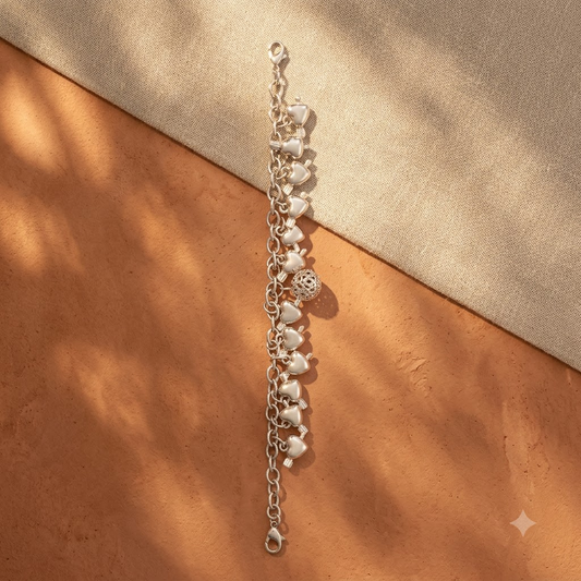 Pusha Silver Heart Charm Women Bracelet
