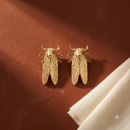 Gold-Plated Cicada Insect Statement Earrings