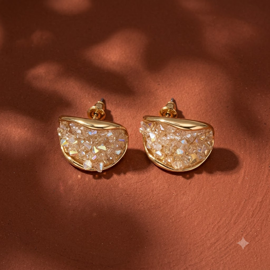 Gold-Plated Crystal Stone Stud Earrings