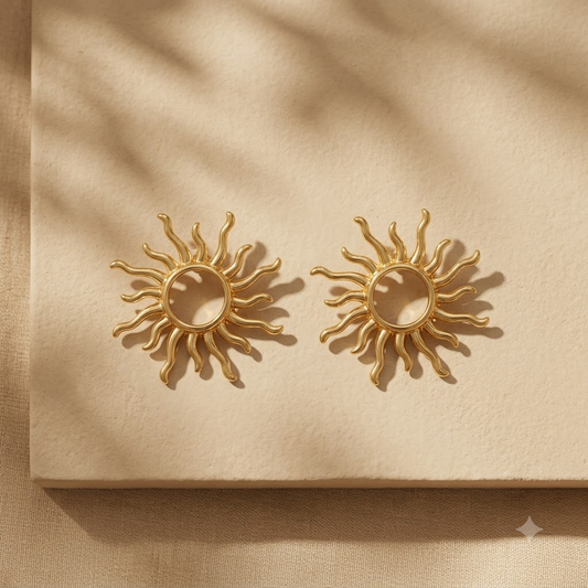 Gold Plated Sun Design Stud Earrings