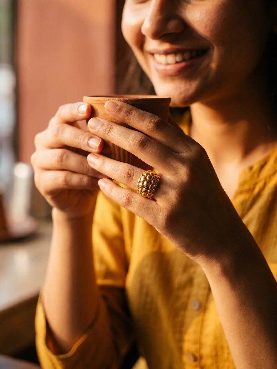 Model wearing Pusha rings